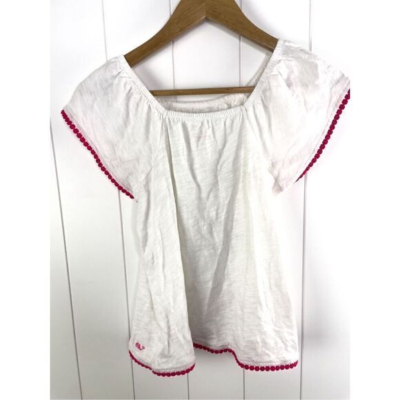 Vineyard Vines White Sweet and Cute Pink Tassel Trim Shirt Size Girls L - Picture 8 of 9
